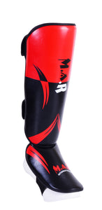 MAR-148K | Red Shin & Instep Guards Lightweight Microfiber Leather Pads