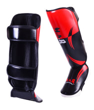 MAR-148K | Red Shin & Instep Guards Lightweight Microfiber Leather Pads