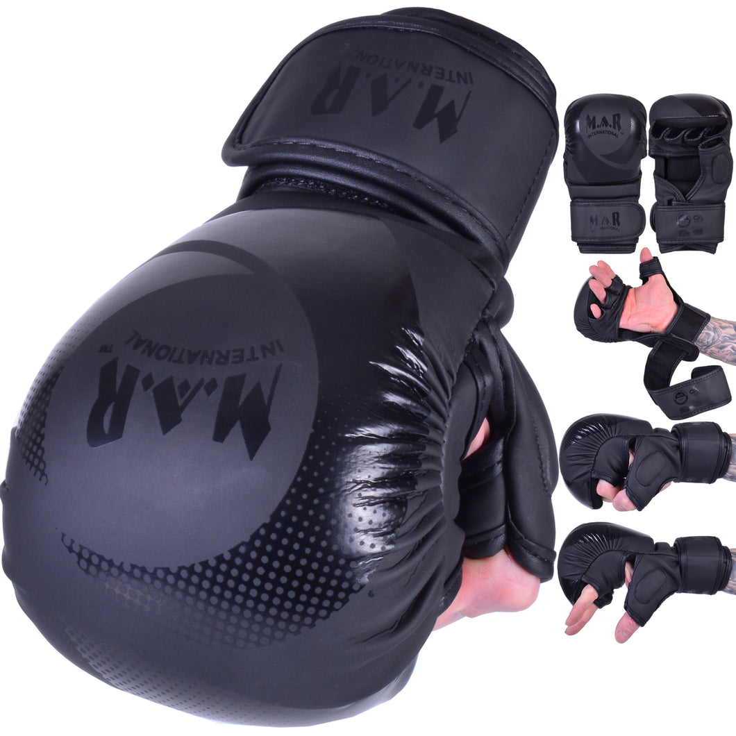 MAR-233C-N |Matte Black/Black MAYA Leather Amateur MMA Gloves