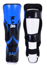 MAR-148J | Blue Shin & Instep Guards Lightweight Microfiber Leather Pads