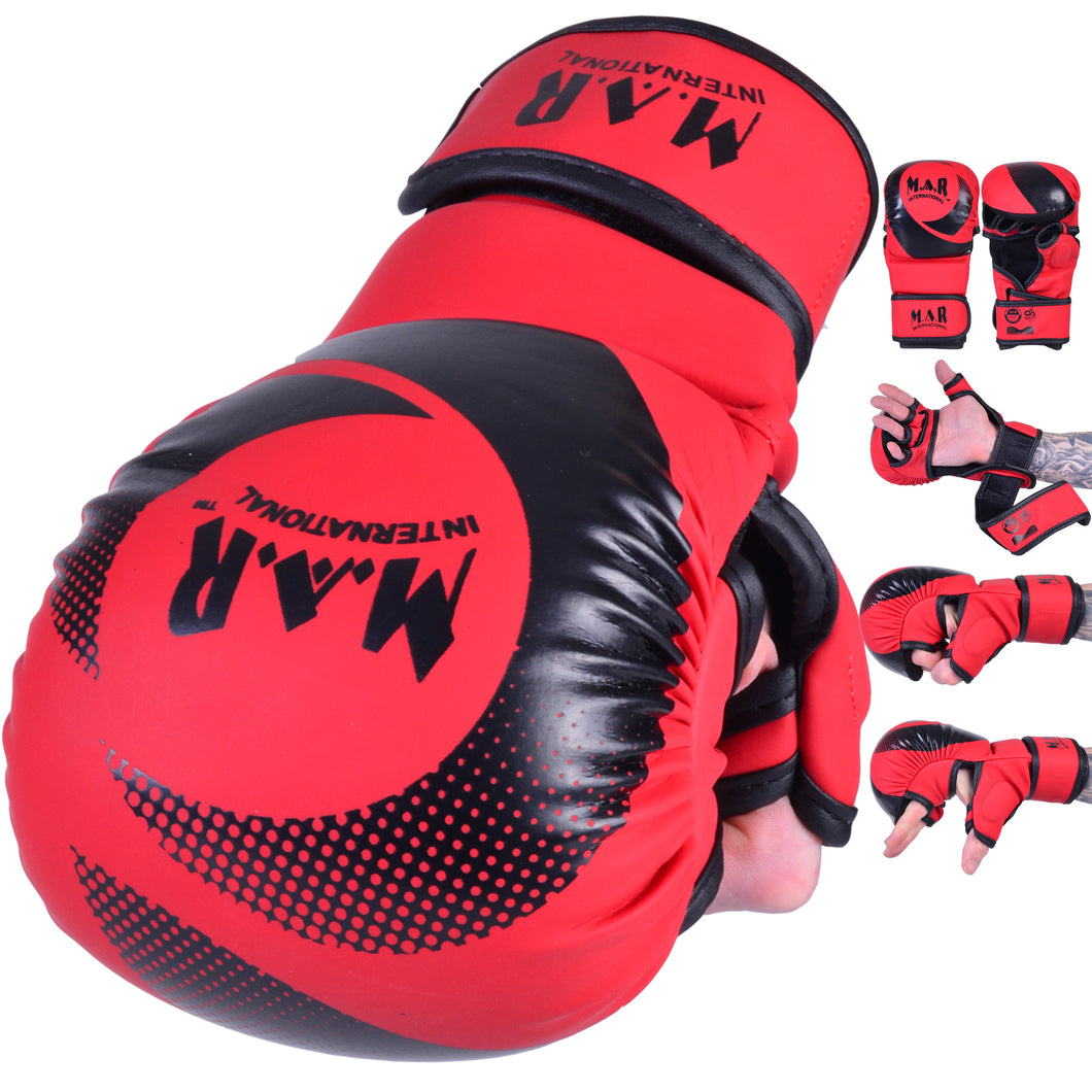 MAR-233D-N | Matte Red/Black MAYA Leather Amateur MMA Gloves