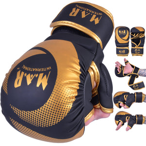 MAR-233 E-N | Matte Black/Gold MAYA Leather Amateur MMA Gloves