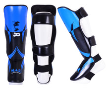 MAR-148J | Blue Shin & Instep Guards Lightweight Microfiber Leather Pads