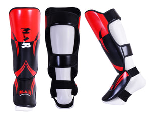 MAR-148K | Red Shin & Instep Guards Lightweight Microfiber Leather Pads